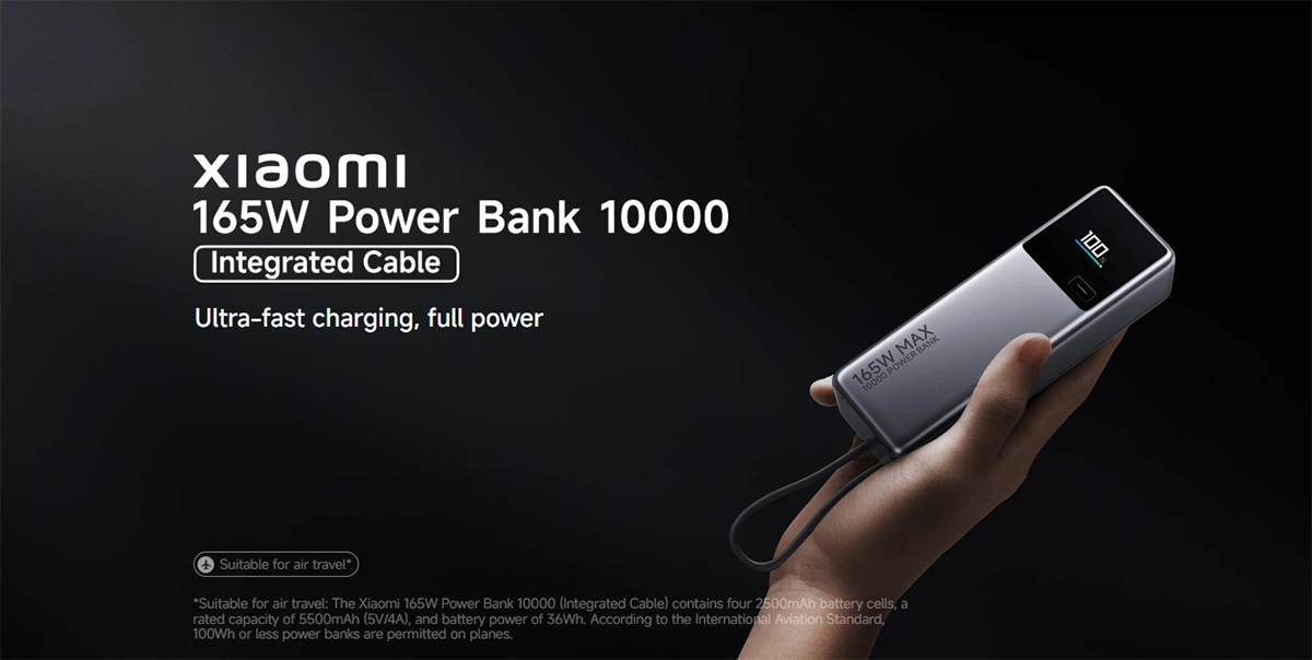 پاوربانک شیائومی مدل Xiaomi 165W Power Bank 10000 با کابل داخلی پاوربانک شیائومی مدل Xiaomi 165W Power Bank 10000 با کابل داخلی