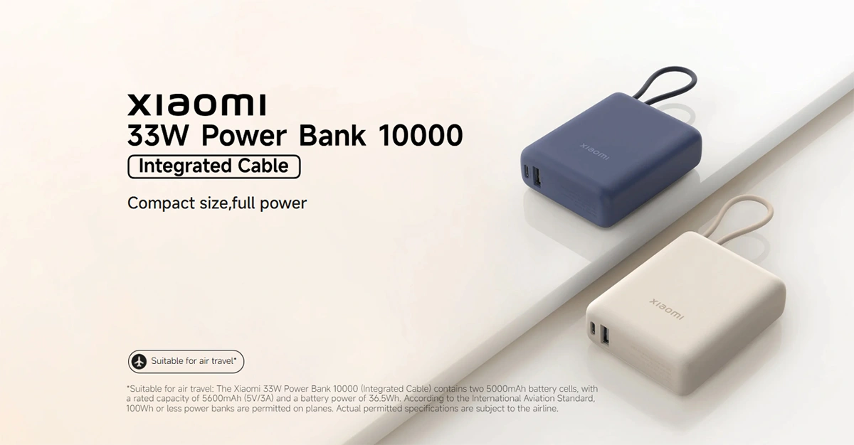پاوربانک شیائومی مدل Xiaomi 33W Power Bank 10000 با کابل داخلی پاوربانک شیائومی مدل Xiaomi 33W Power Bank 10000 با کابل داخلی