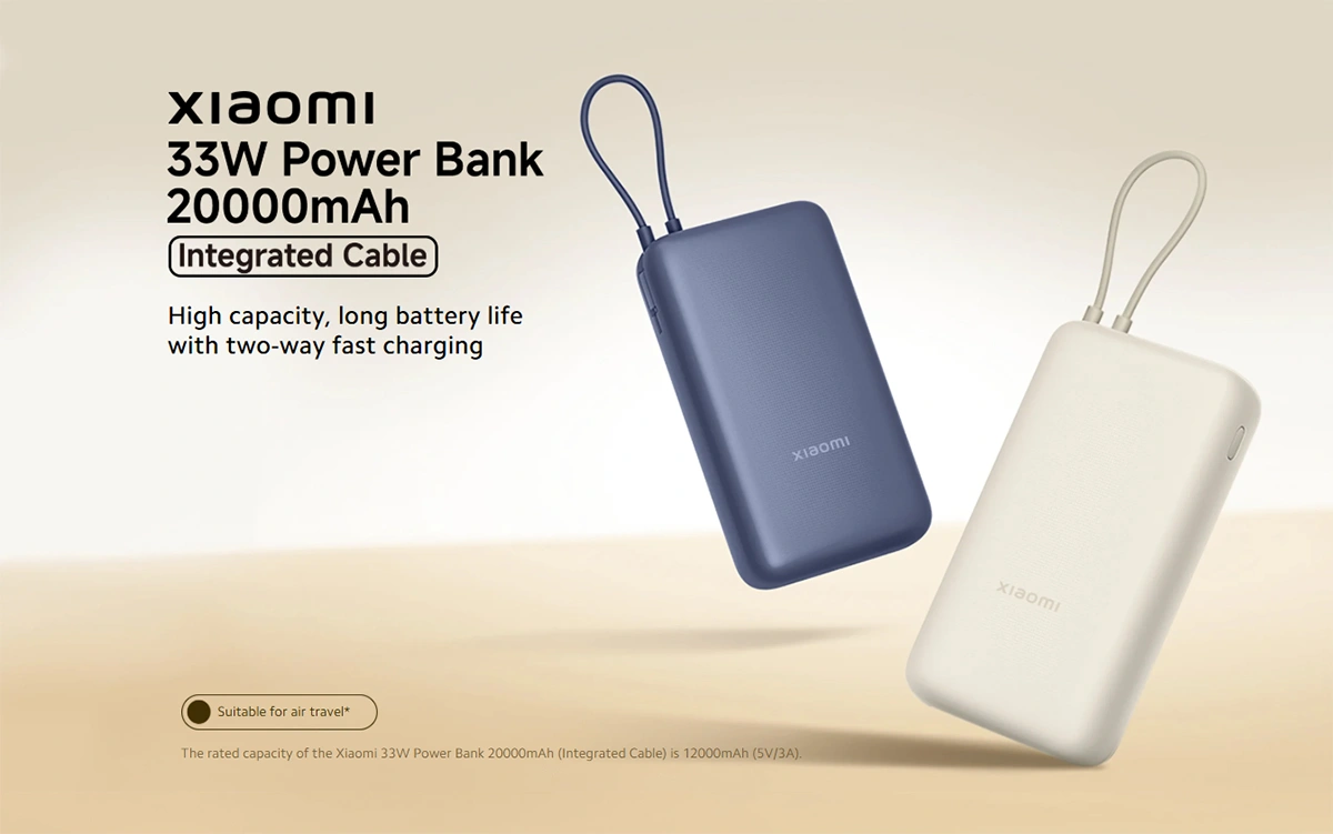پاوربانک شیائومی مدل Xiaomi 33W Power Bank 20000 با کابل داخلی پاوربانک شیائومی مدل Xiaomi 33W Power Bank 20000 با کابل داخلی