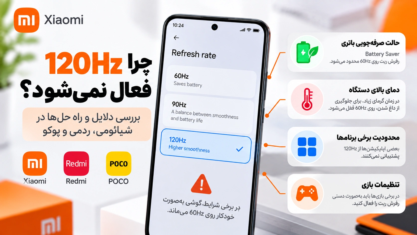 آموزش فعال کردن 120 هرتز در شیائومی، ردمی و پوکو؛ چرا بعضی برنامهها روی 60Hz میمانند؟ رفع مشکل فعال نشدن 120 هرتز در شیائومی ردمی و پوکو