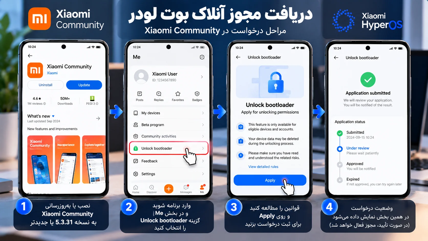 آموزش آنلاک بوت لودر شیائومی در HyperOS به روش رسمی دریافت مجوز آنلاک بوت لودر از Xiaomi Community