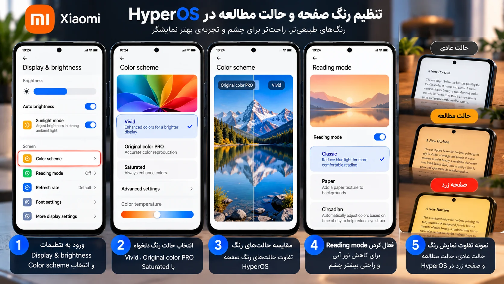 تنظیمات صفحه نمایش گوشی شیائومی در HyperOS؛ از صفر تا صد تنظیم رنگ صفحه و Reading Mode شیائومی در HyperOS
