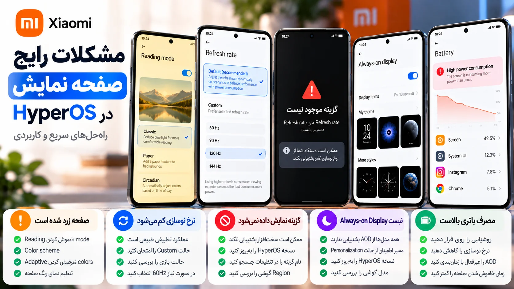 تنظیمات صفحه نمایش گوشی شیائومی در HyperOS؛ از صفر تا صد رفع مشکلات صفحه نمایش شیائومی در HyperOS