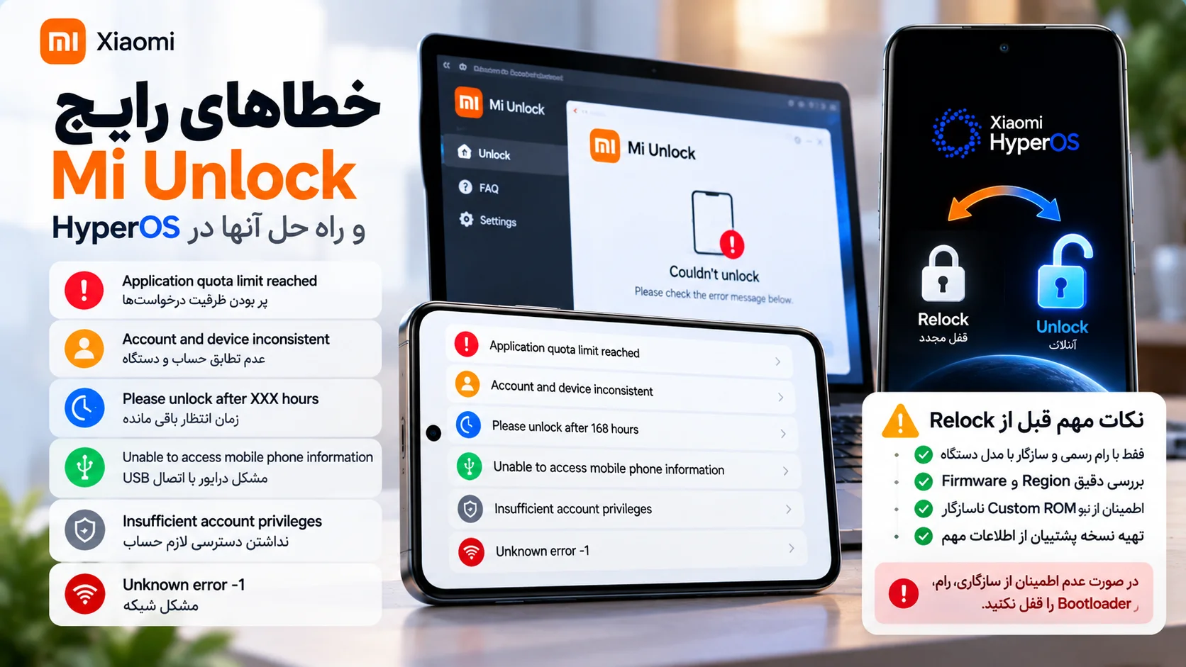آموزش آنلاک بوت لودر شیائومی در HyperOS به روش رسمی خطاهای رایج Mi Unlock و نکات Relock بوت لودر شیائومی